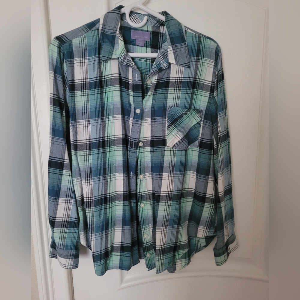 Laura Scott Blue Plaid Button Down
